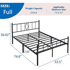 Base per letto a piattaforma in metallo classica a grandezza naturale alta 35,56 cm con testiera/pediera in ferro battuto/spazio di archiviazione sotto il letto