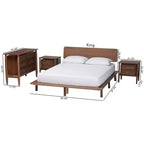 Set camera da letto Baxton Studio Alyssa in legno marrone noce stile Japandi, 4 pezzi