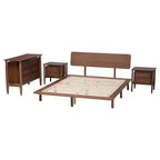 Set camera da letto Baxton Studio Alyssa in legno marrone noce stile Japandi, 4 pezzi