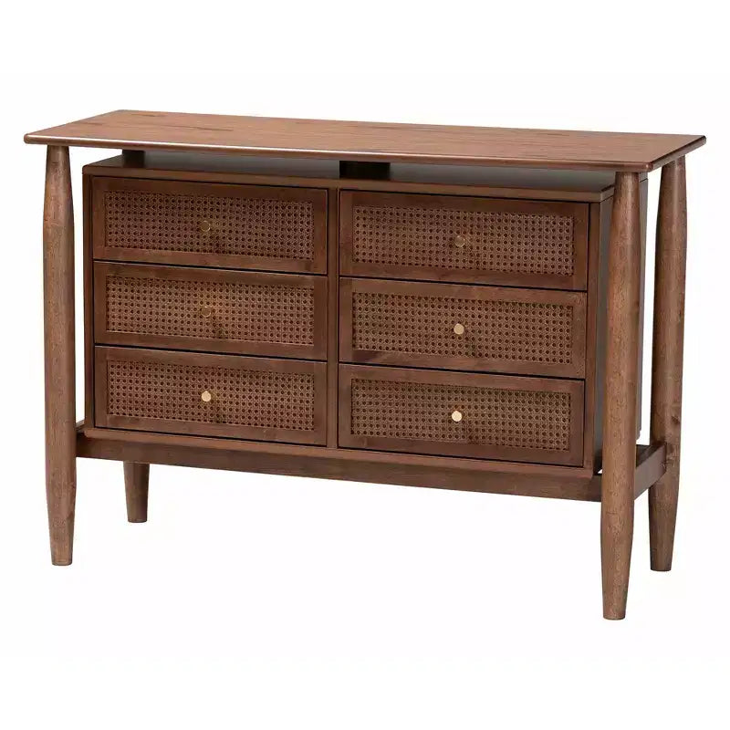 Set camera da letto Baxton Studio Alyssa in legno marrone noce stile Japandi, 4 pezzi