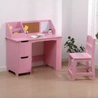 Set Scrivania e Sedia per Bambini, Tavolo Studio in Legno con Contenitore, Credenza e Bacheca