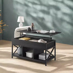 Tavolino da Salotto Sollevabile 49.9 x 100.1 x (49-62) cm con Vani Nascosti e Ripiano, Tavolino Accent per Soggiorno, Ufficio