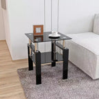 MAMAYEERTY Modern Tempered Glass End Table, Square Side Table for Living Room Bedroom, Black