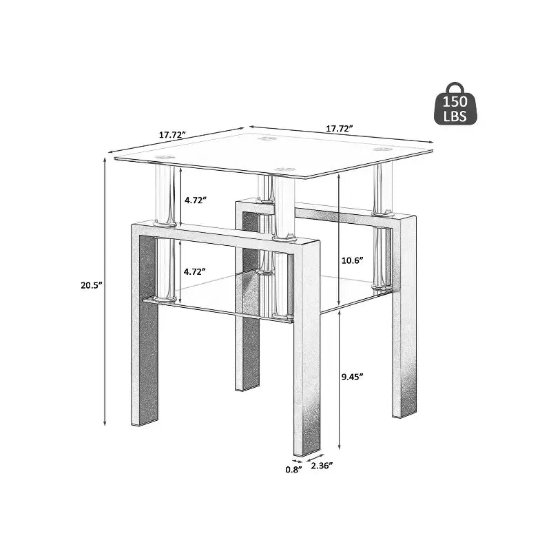 MAMAYEERTY Modern Tempered Glass End Table, Square Side Table for Living Room Bedroom, Black