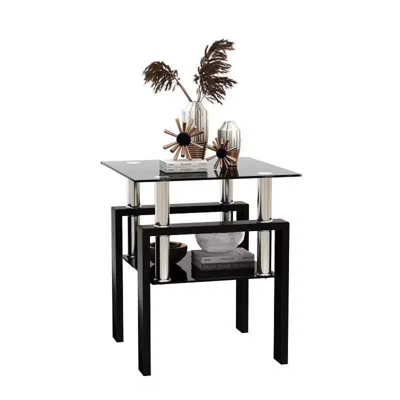 MAMAYEERTY Modern Tempered Glass End Table, Square Side Table for Living Room Bedroom, Black
