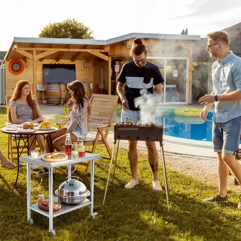 Tavolo da Lavoro in Acciaio Inossidabile per Carichi Pesanti, Tavolo Utilità Regolabile in Altezza per Casa, Garage e Ristorante