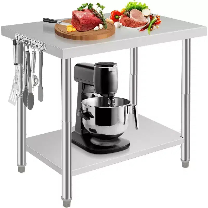 Heavy Duty Stainless Steel Work Table, Adjustable Height Utility Table for Home, Garage, and Restaurant Use