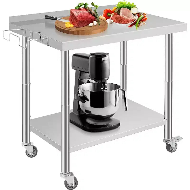 Heavy Duty Stainless Steel Work Table, Adjustable Height Utility Table for Home, Garage, and Restaurant Use