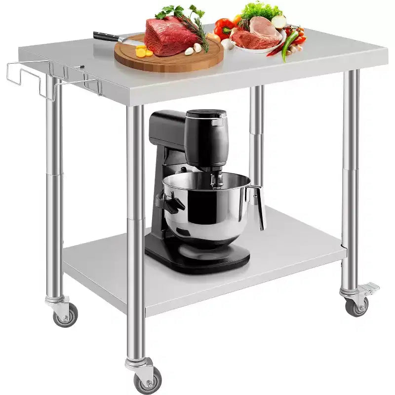 Heavy Duty Stainless Steel Work Table, Adjustable Height Utility Table for Home, Garage, and Restaurant Use