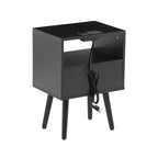 MAYEERTY Tavolino finale in rattan, comodino moderno con cassetto e gambe in legno massello, tavolino per soggiorno, camera da letto, nero