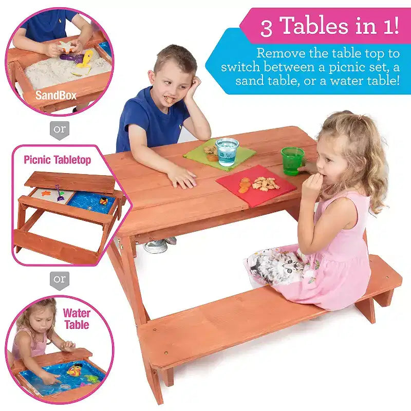 Svan Kids Tavolo Attività Convertibile per Interno/Esterno Tutto in Uno per Picnic, Sabbia e Acqua con Piano Rimovibile (109 x 89 x 48 cm) Realizzato in Legno al 100%