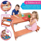 Svan Kids Tavolo Attività Convertibile per Interno/Esterno Tutto in Uno per Picnic, Sabbia e Acqua con Piano Rimovibile (109 x 89 x 48 cm) Realizzato in Legno al 100%