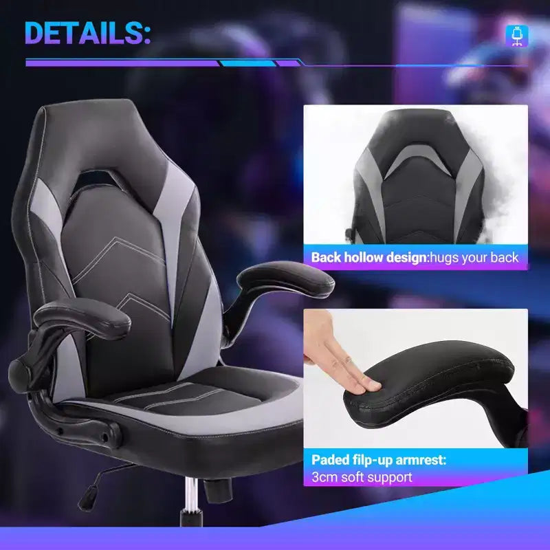 Sedia da ufficio ergonomica girevole in pelle PU con supporto lombare, sedia da gaming per computer