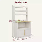 Microwave Stand Bakers Rack Cabinet, Farmhouse Wooden Storage Cabinet with Power Outlet with Thickened Counter