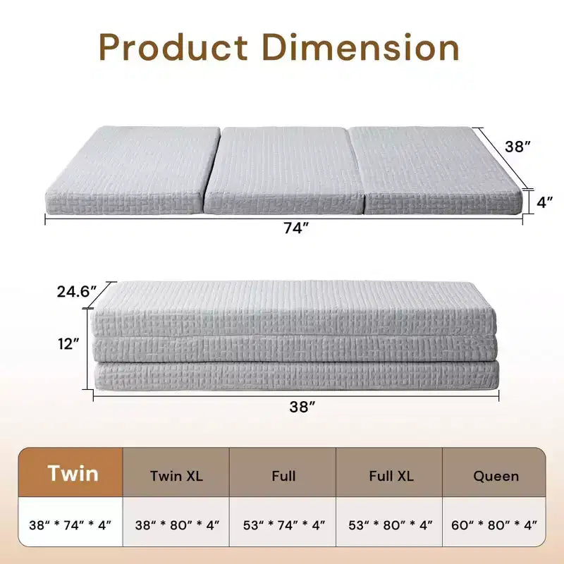 Wellos Materasso in Memory Foam in Gel Tri-Pieghevole Portatile Antiscivolo Rigido a 4 Pieghe