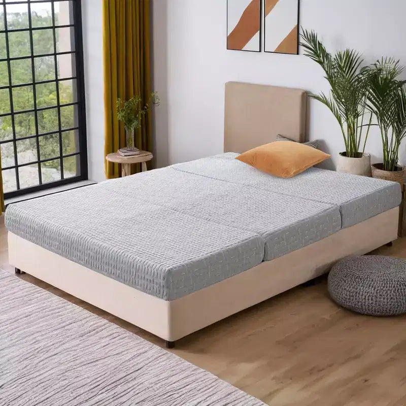 Wellos Materasso in Memory Foam in Gel Tri-Pieghevole Portatile Antiscivolo Rigido a 4 Pieghe