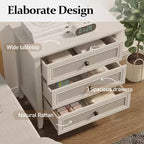 Cassettiera Heynemo per camera da letto, cassettiera alta Boho con 3 cassetti decorati in rattan, cassettiera moderna in legno per armadio, ingresso