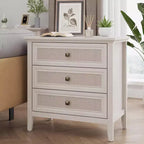 Cassettiera Heynemo per camera da letto, cassettiera alta Boho con 3 cassetti decorati in rattan, cassettiera moderna in legno per armadio, ingresso