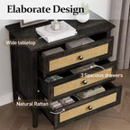 Cassettiera Heynemo per camera da letto, cassettiera alta Boho con 3 cassetti decorati in rattan, cassettiera moderna in legno per armadio, ingresso