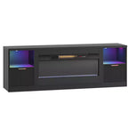 Bestier 70 Fluted Glossy Fireplace TV Stand with 36 Fireplace & LED Light Modern Entertainment Center with Cabinets