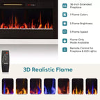 Bestier 70 Fluted Glossy Fireplace TV Stand with 36 Fireplace & LED Light Modern Entertainment Center with Cabinets