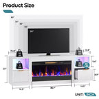Bestier 70 Fluted Glossy Fireplace TV Stand with 36 Fireplace & LED Light Modern Entertainment Center with Cabinets