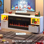 Bestier 70 Fluted Glossy Fireplace TV Stand with 36 Fireplace & LED Light Modern Entertainment Center with Cabinets
