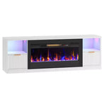 Bestier 70 Fluted Glossy Fireplace TV Stand with 36 Fireplace & LED Light Modern Entertainment Center with Cabinets