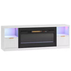 Bestier 70 Fluted Glossy Fireplace TV Stand with 36 Fireplace & LED Light Modern Entertainment Center with Cabinets