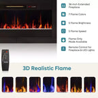 Bestier 70 Fluted Glossy Fireplace TV Stand with 36 Fireplace & LED Light Modern Entertainment Center with Cabinets