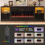 Bestier 70 Fluted Glossy Fireplace TV Stand with 36 Fireplace & LED Light Modern Entertainment Center with Cabinets