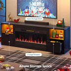 Bestier 70 Fluted Glossy Fireplace TV Stand with 36 Fireplace & LED Light Modern Entertainment Center with Cabinets