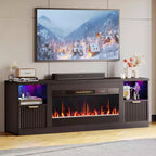 Bestier 70 Fluted Glossy Fireplace TV Stand with 36 Fireplace & LED Light Modern Entertainment Center with Cabinets