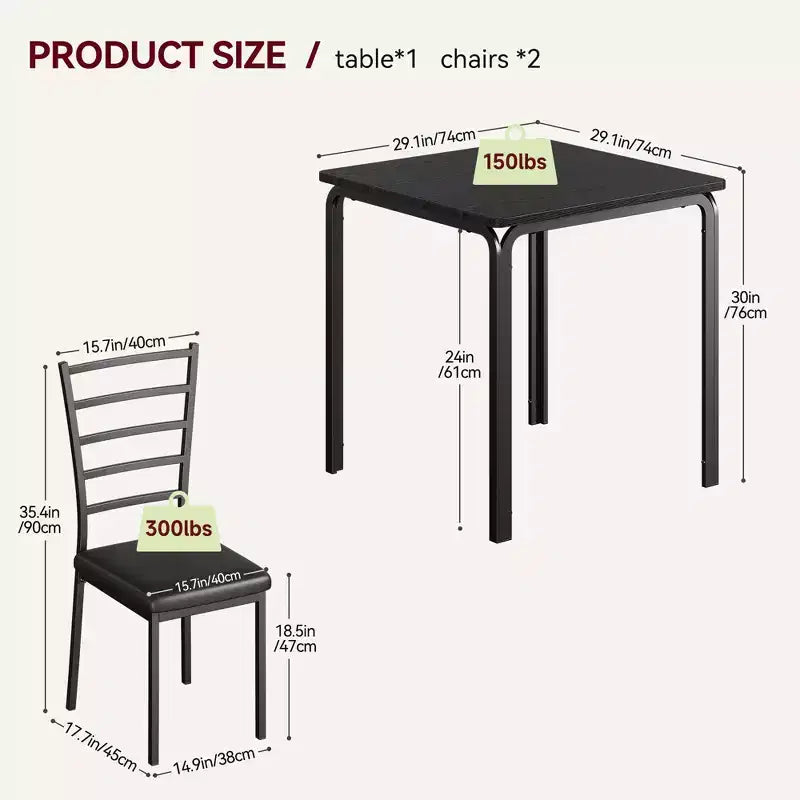 Tavolo da pranzo per 2, set tavolo e sedie piccolo per 2, set dinette per 2, set tavolo da pranzo quadrato, set 3 pezzi cucina e sala da pranzo per piccoli spazi