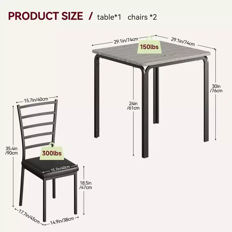 Tavolo da pranzo per 2, set tavolo e sedie piccolo per 2, set dinette per 2, set tavolo da pranzo quadrato, set 3 pezzi cucina e sala da pranzo per piccoli spazi