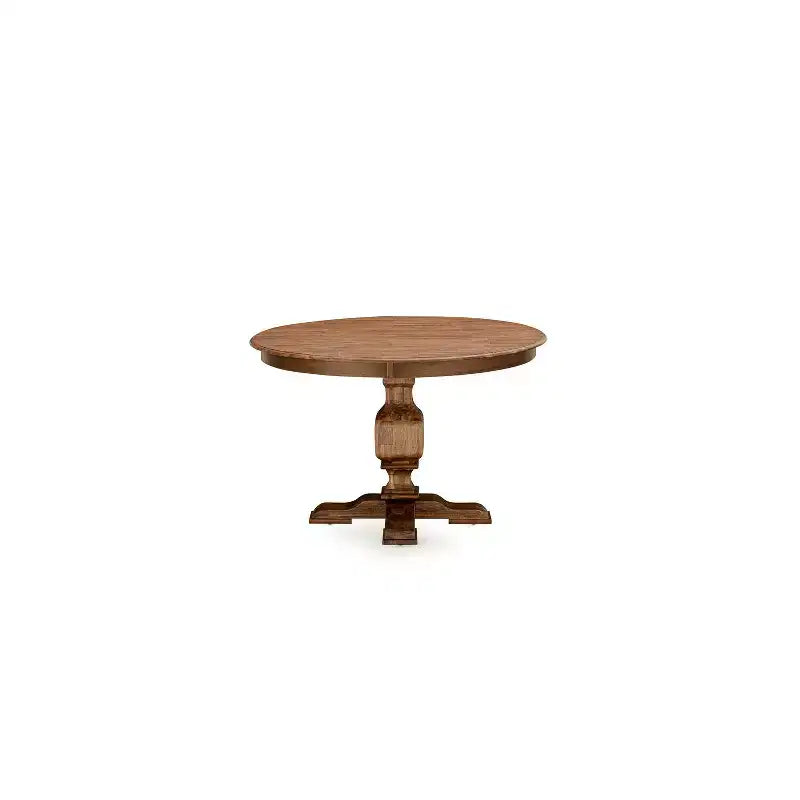HomeStock Round Dining Table with Pedestal, Rustic Rubberwood Table