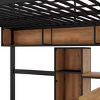 Whisen 77.2''L x 56''W Modern Full Size Metal & Wood Loft Bed with L-shaped Desk and Shelves, Multifunctional Design - Black & Walnut