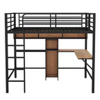 Whisen 77.2''L x 56''W Modern Full Size Metal & Wood Loft Bed with L-shaped Desk and Shelves, Multifunctional Design - Black & Walnut