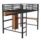 Whisen 77.2''L x 56''W Modern Full Size Metal & Wood Loft Bed with L-shaped Desk and Shelves, Multifunctional Design - Black & Walnut