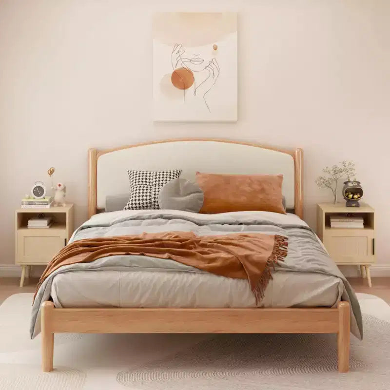 GDFStudio Melissa Comodino in legno da 58 cm con ripiano aperto e anta in rattan