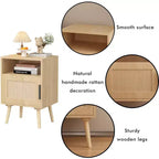 GDFStudio Melissa Comodino in legno da 58 cm con ripiano aperto e anta in rattan