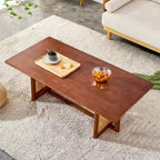47W Rattan Coffee Table Cocktail Table Wood Center Table Rectangular Sofa Table, Natural/Brown-Modernluxe