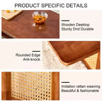 47W Rattan Coffee Table Cocktail Table Wood Center Table Rectangular Sofa Table, Natural/Brown-Modernluxe