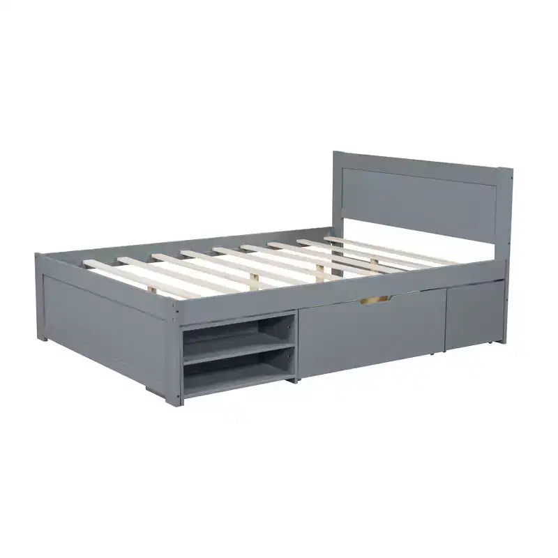 GDFStudio Elton 4 Piece Wood Storage Bedroom Furniture Sets with Headboard, Shelves, Drawer and Nightstand