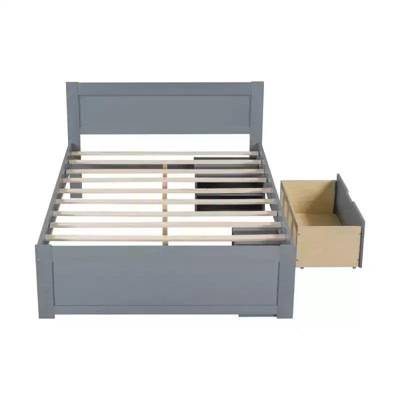 GDFStudio Elton 4 Piece Wood Storage Bedroom Furniture Sets with Headboard, Shelves, Drawer and Nightstand