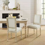 Sedia da pranzo senza braccioli Rustic Manor David in lino con finitura in legno anticato spazzolato (set da 2)