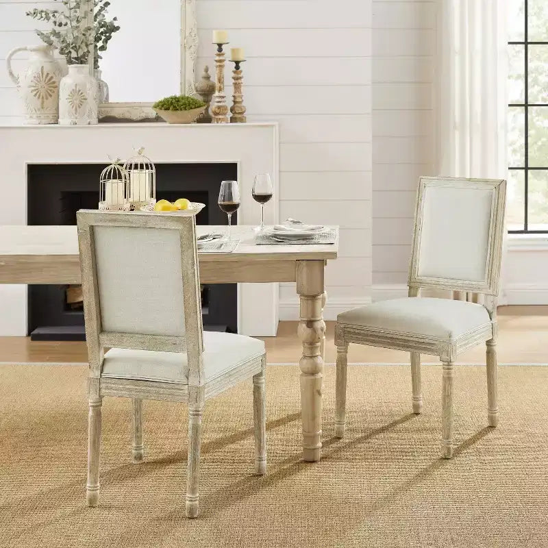 Sedia da pranzo senza braccioli Rustic Manor David in lino con finitura in legno anticato spazzolato (set da 2)