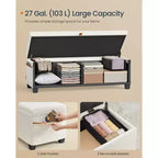 SONGMICS HOME 43.3 Storage Ottoman Bench 27 Gal (103 L) Capacity End-of-Bed Bench Ottoman with Storage for Bedroom