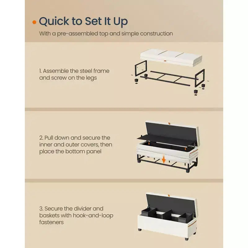 SONGMICS HOME 43.3 Storage Ottoman Bench 27 Gal (103 L) Capacity End-of-Bed Bench Ottoman with Storage for Bedroom