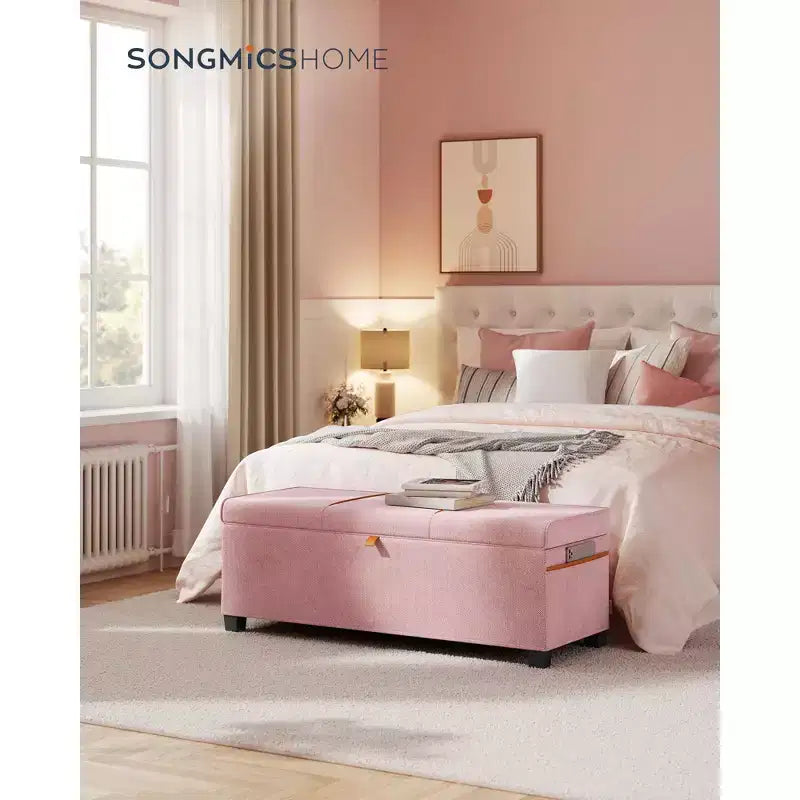 SONGMICS HOME 43.3 Storage Ottoman Bench 27 Gal (103 L) Capacity End-of-Bed Bench Ottoman with Storage for Bedroom